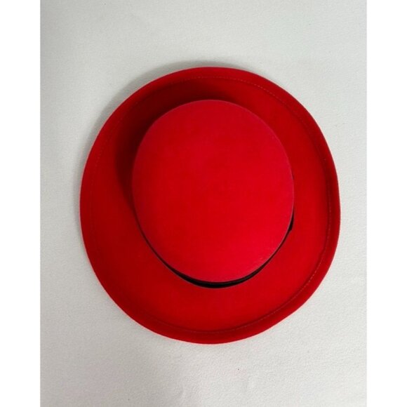 Vibes Women's Velvet Ribbon Trim Wool Hat in Red / Black - Sz S - Picture 8 of 10